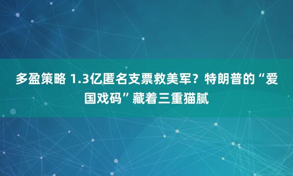 多盈策略 1.3亿匿名支票救美军?特朗普的“爱国戏码”藏着三重猫腻